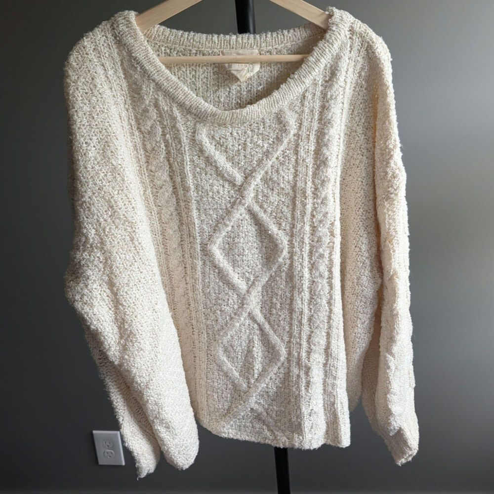 Fantastic Fawn Cream Cable Knit Oversized Sweater Size Large